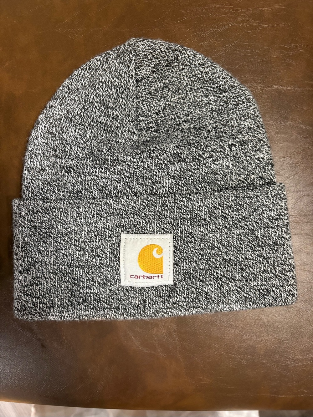 Carhartt Gray Marled Knit Beanie with Yellow Logo